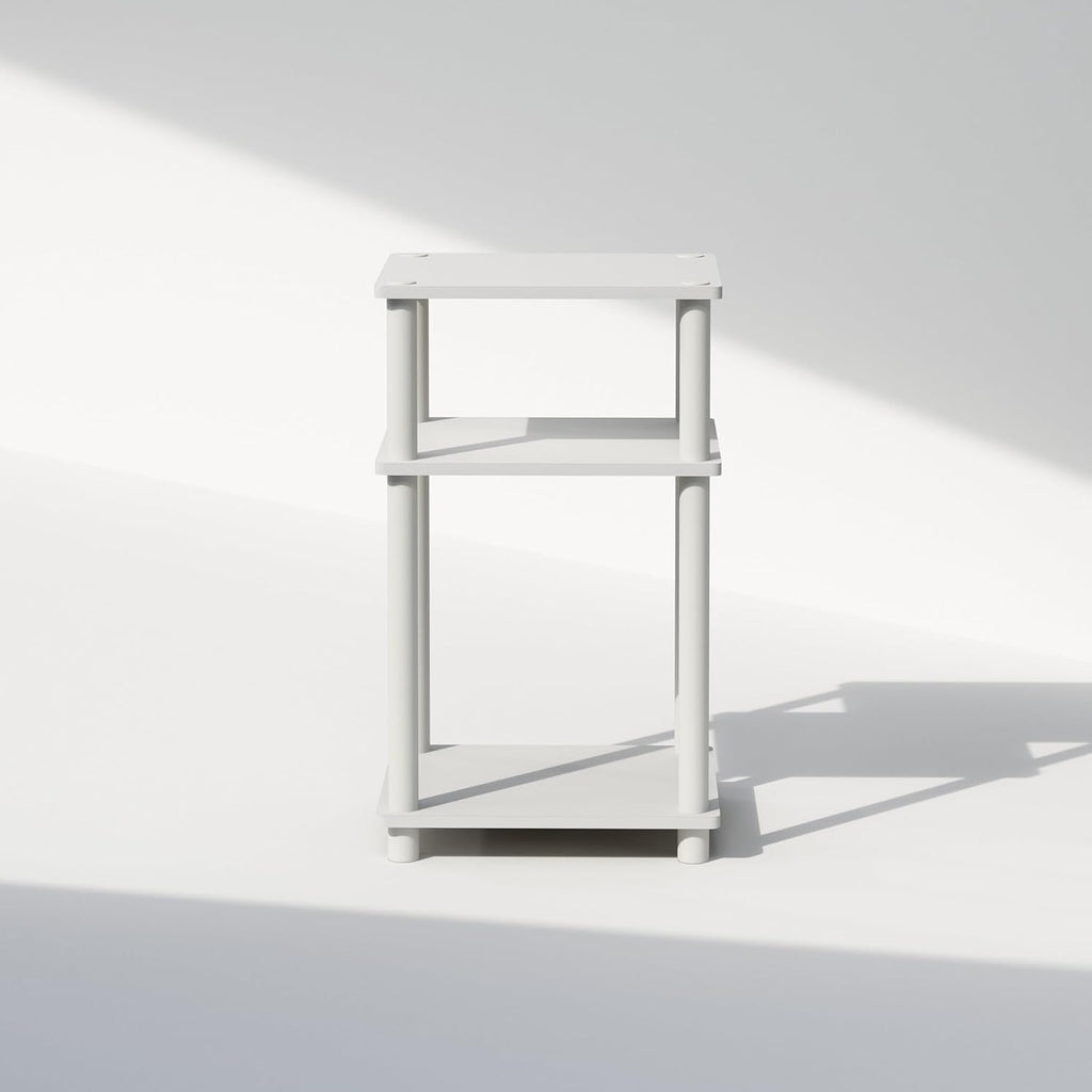 3 Tier End Table, Open Shelves Night Stand, Toolless Assembly, White