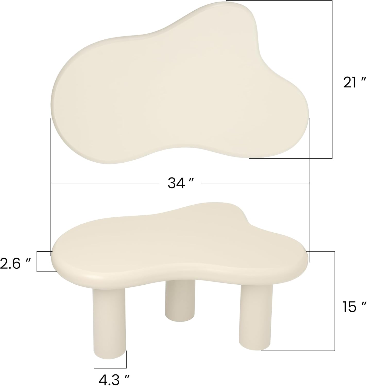 Cloud Coffee Table, Modern 3-Leg Accent Table for Living Room