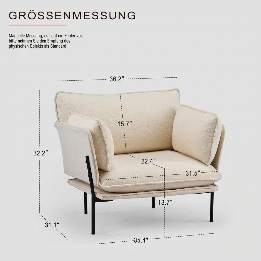 Lounge Chair with Metal Legs, Modern Padded Accent Chair for Living Room, Bedroom & Balcony