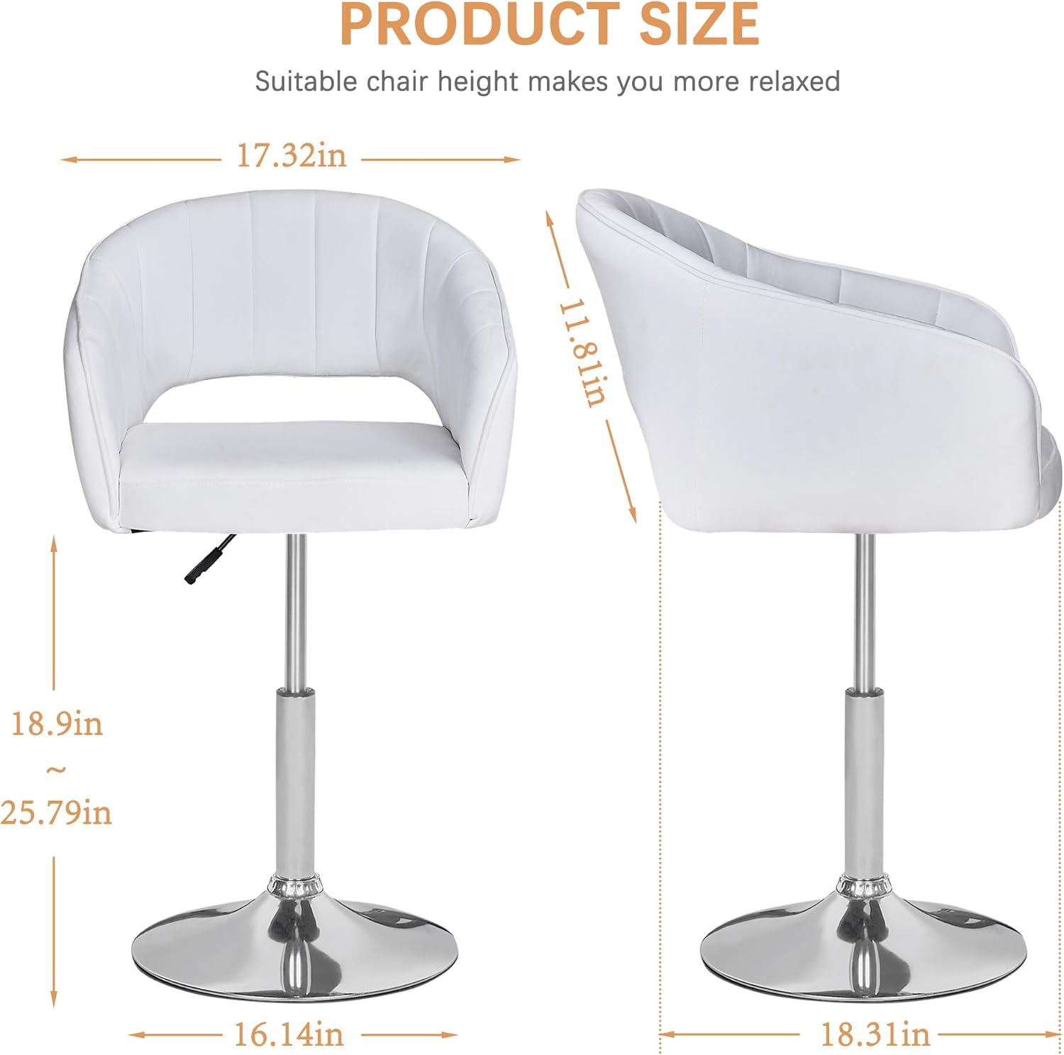 Velvet Adjustable Bar Stools, Set of 2, 360° Swivel, Luxury Vanity Armchairs for Bedroom & Living Room