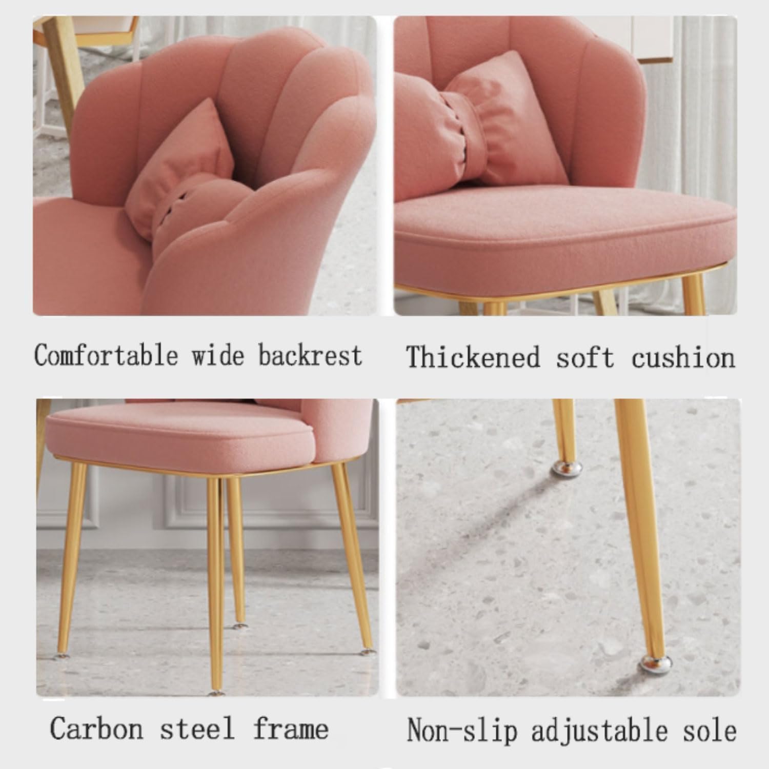 Velvet High Back Dining Chair with Metal Legs, Dressing & Lounge