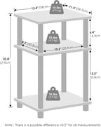 3 Tier End Table, Open Shelves Night Stand, Toolless Assembly, White