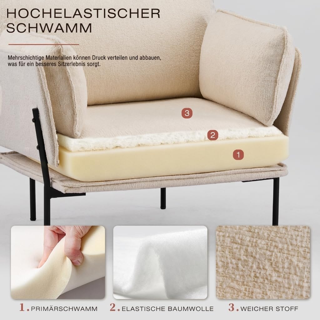 Lounge Chair with Metal Legs, Modern Padded Accent Chair for Living Room, Bedroom & Balcony