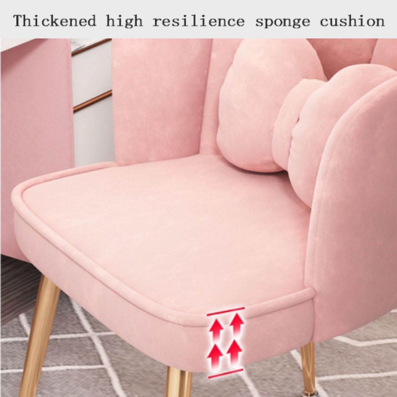 Velvet High Back Dining Chair with Metal Legs, Dressing & Lounge