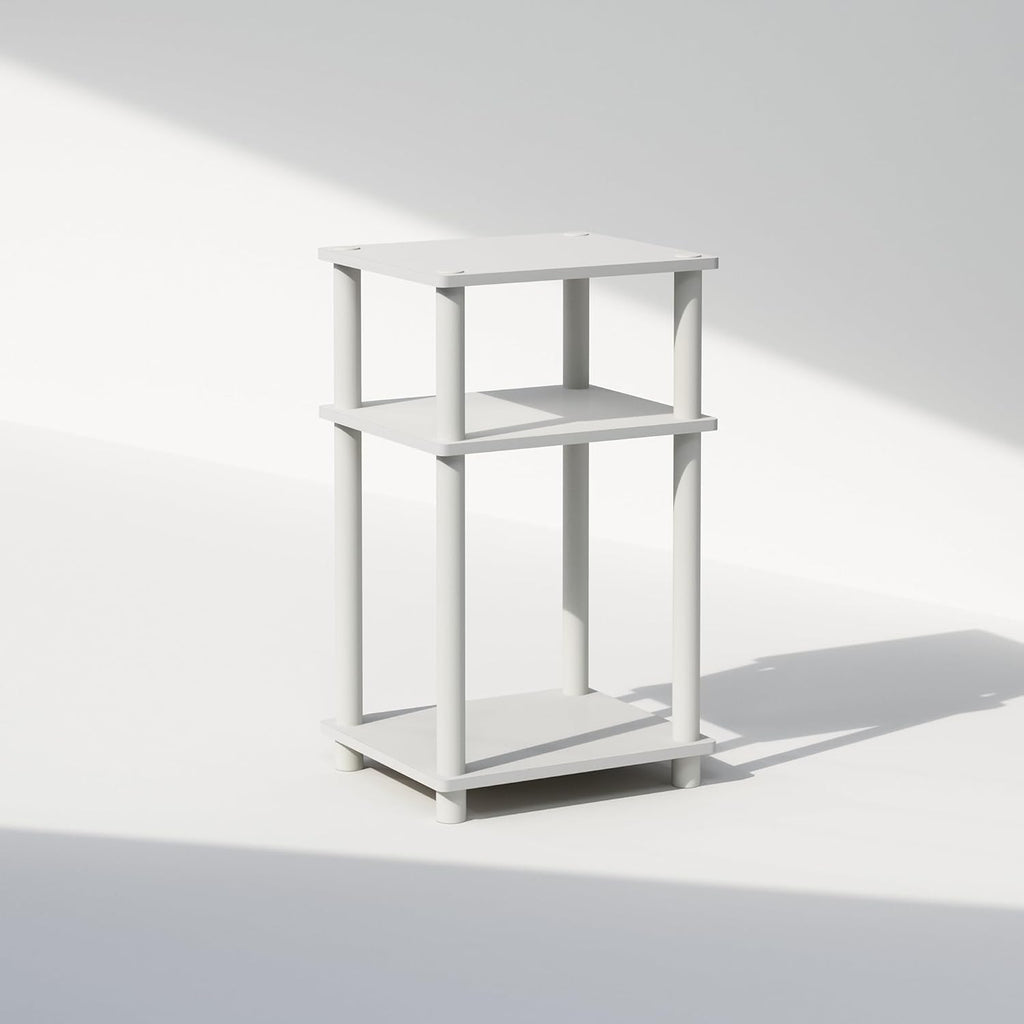 3 Tier End Table, Open Shelves Night Stand, Toolless Assembly, White
