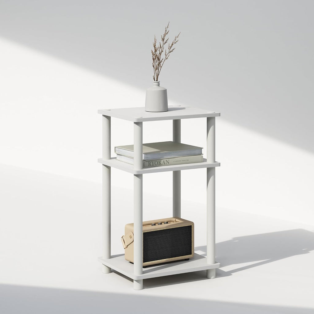 3 Tier End Table, Open Shelves Night Stand, Toolless Assembly, White