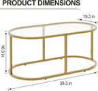 Oval Glass Coffee Table with Metal Frame, Modern Center Table