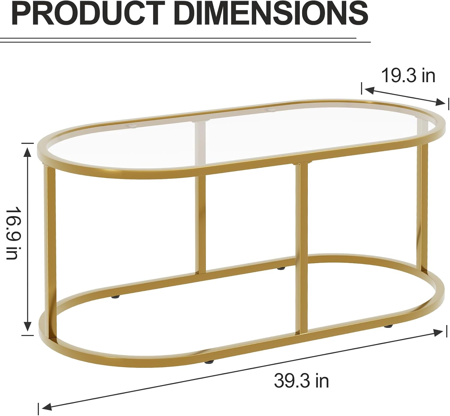 Oval Glass Coffee Table with Metal Frame, Modern Center Table