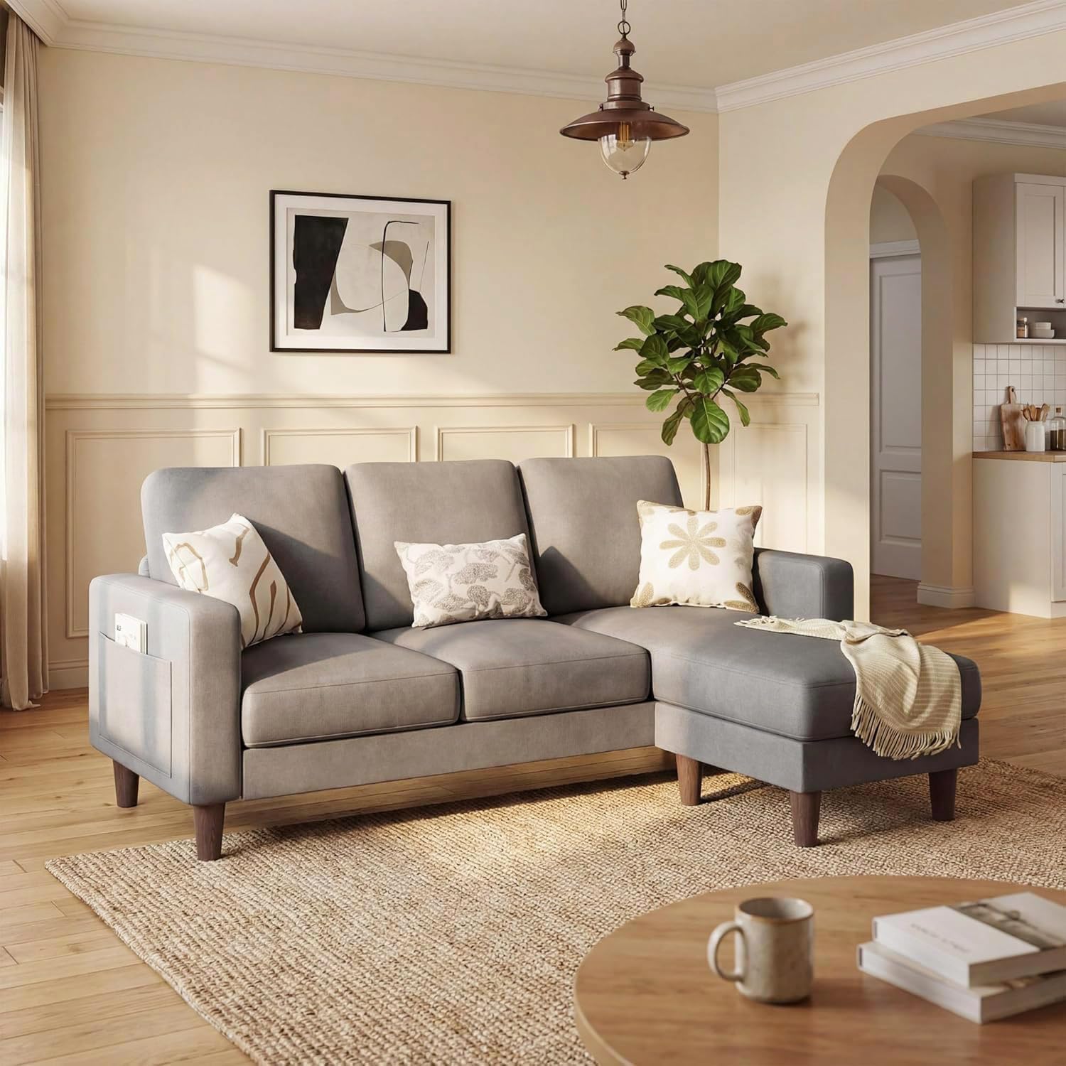Modern L-Shaped Sectional Sofa with Reversible Ottoman