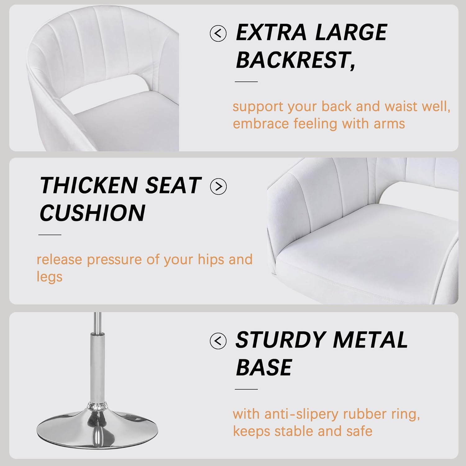 Velvet Adjustable Bar Stools, Set of 2, 360° Swivel, Luxury Vanity Armchairs for Bedroom & Living Room