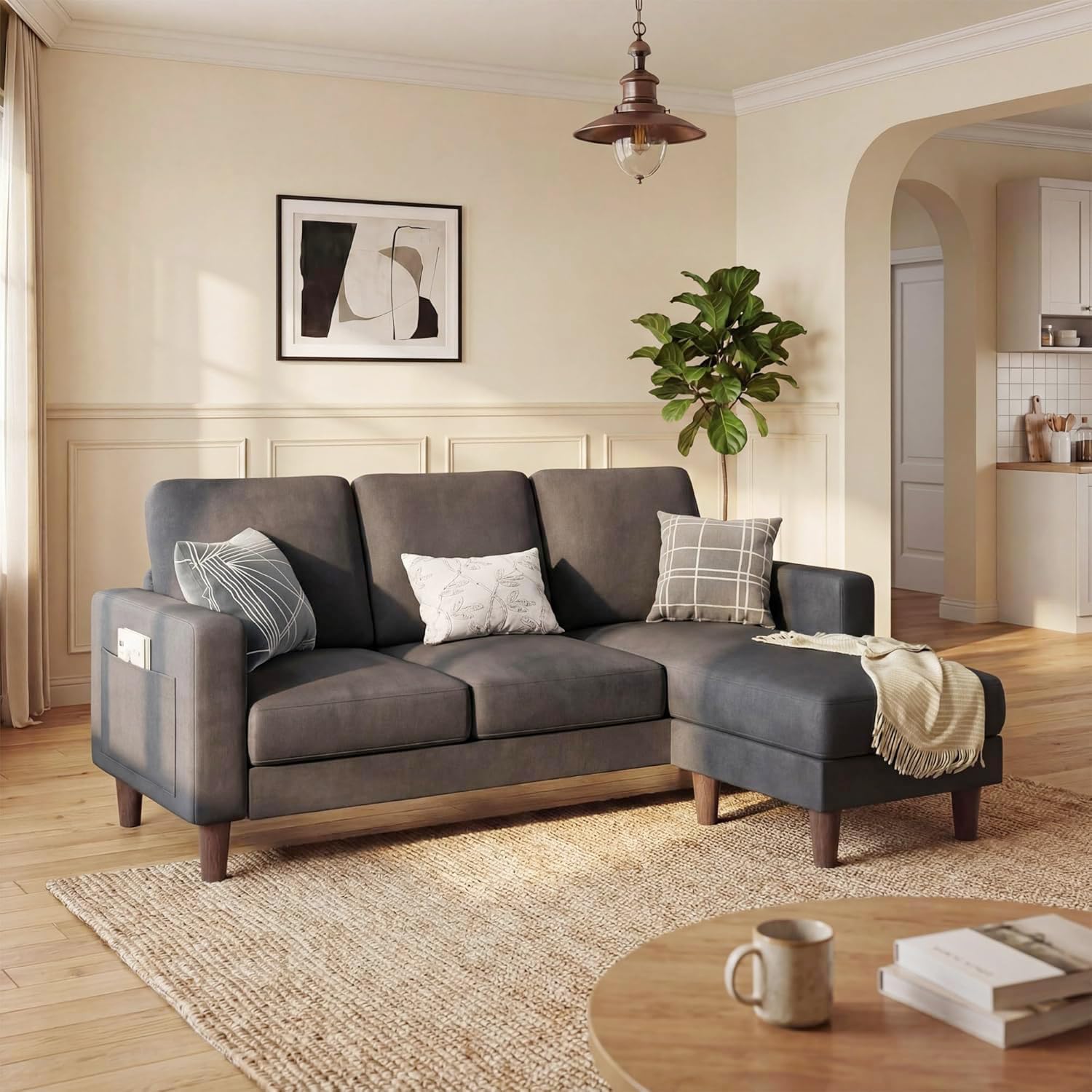 Modern L-Shaped Sectional Sofa with Reversible Ottoman