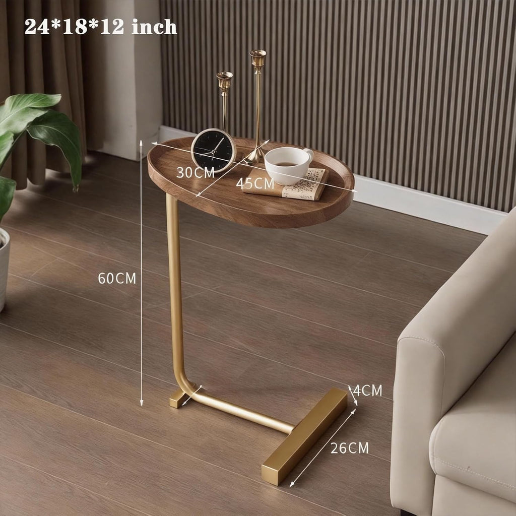 Round Side End Table, Slim C Table for Sofa & Bedside Use