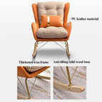 Mid Century Solid Wood Rocking Armchair with Hardwood Base, Fabric Lounge Chair