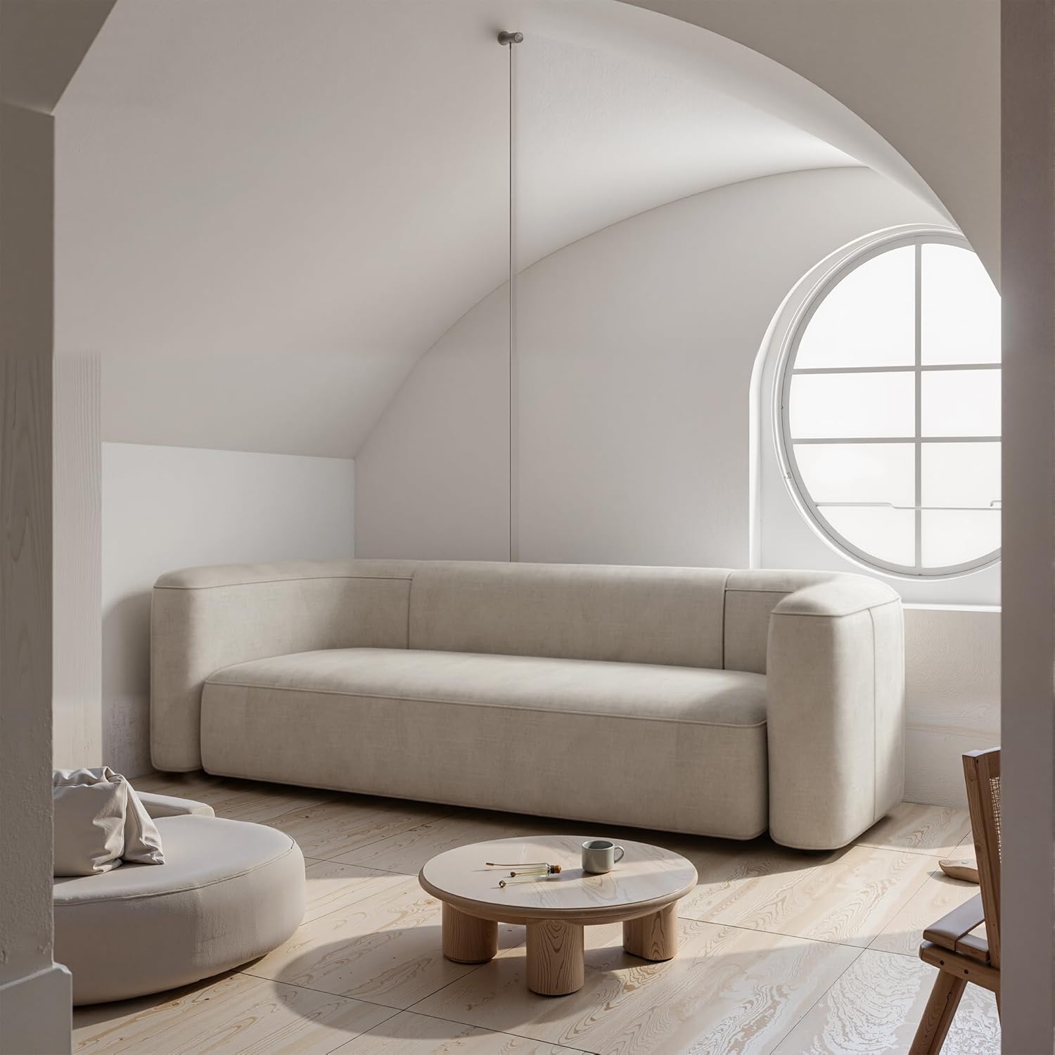 Modern Curved Back Velvet Sofa, Minimalist 3-Seater Couch
