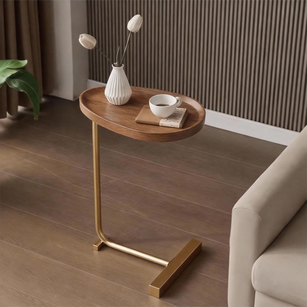 Round Side End Table, Slim C Table for Sofa & Bedside Use