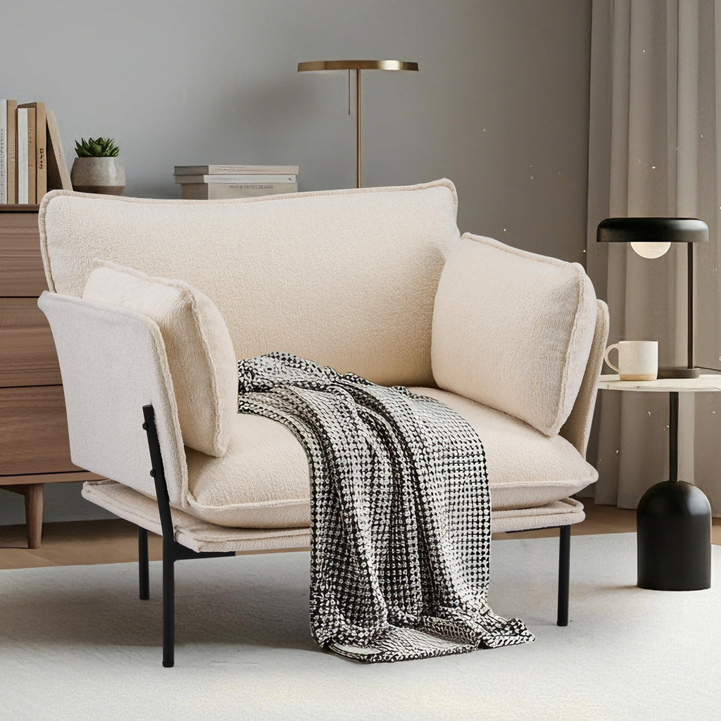 Lounge Chair with Metal Legs, Modern Padded Accent Chair for Living Room, Bedroom & Balcony