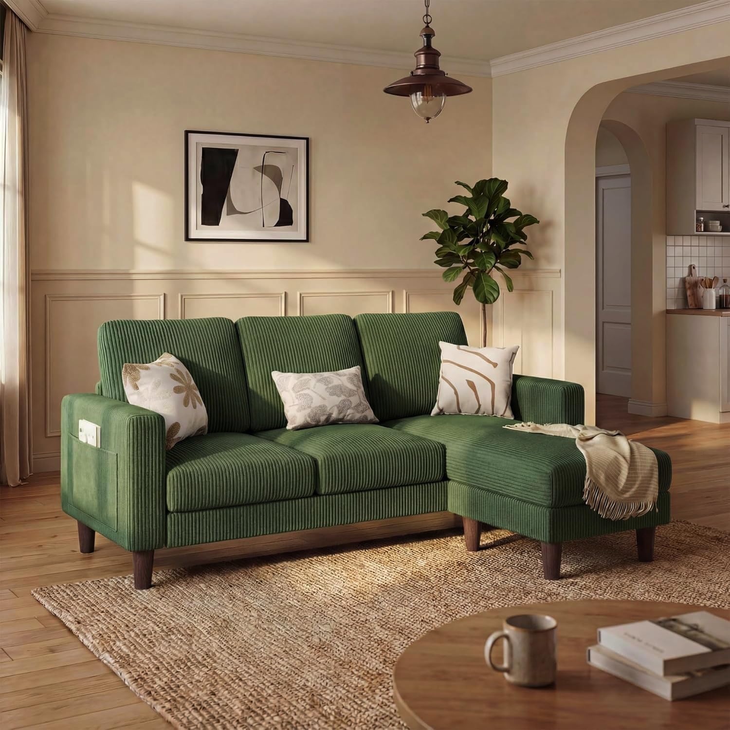 Modern L-Shaped Sectional Sofa with Reversible Ottoman