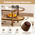 Oval Coffee Table with Rattan Shelf, 2-Tier Wood & Glass Table