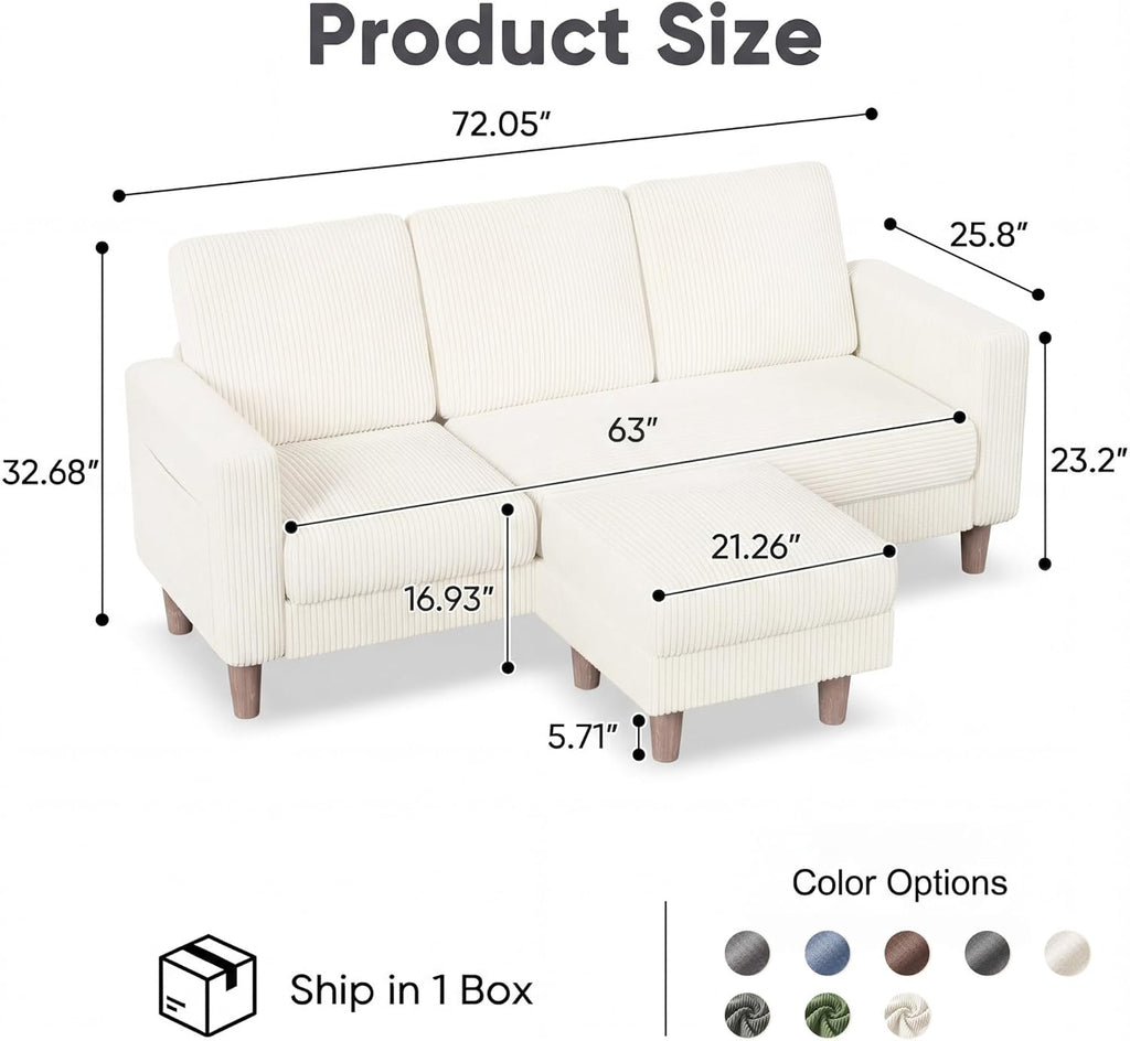 Modern L-Shaped Sectional Sofa with Reversible Ottoman