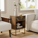 Walnut Bedside Table with Oak Drawer, Modern Boho