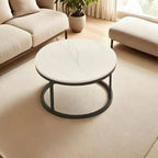 Modern Marble Top Coffee Table, White & Black Metal Frame