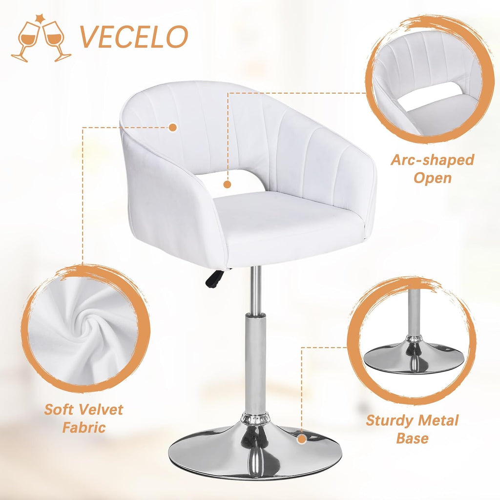 Velvet Adjustable Bar Stools, Set of 2, 360° Swivel, Luxury Vanity Armchairs for Bedroom & Living Room