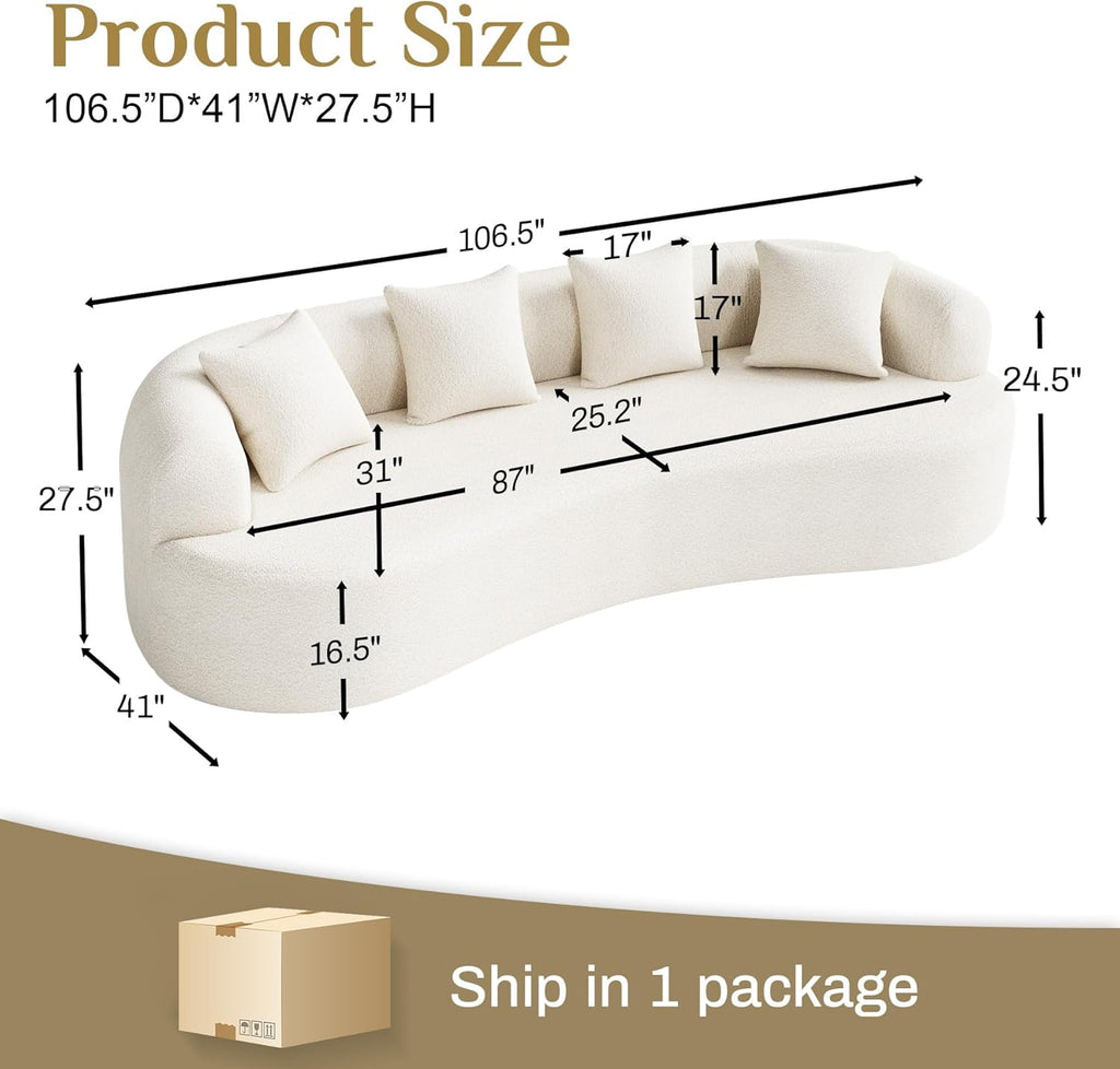 Oversized Chenille Cloud Sectional Sofa, Deep Seat 4-Seater, No Assembly
