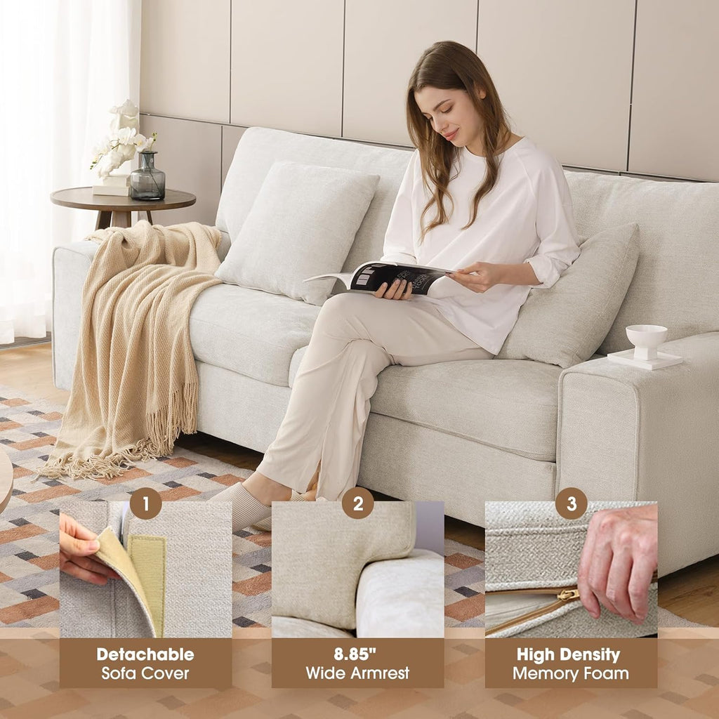 Chenille Loveseat Sofa with Removable Cover & Spring Cushions