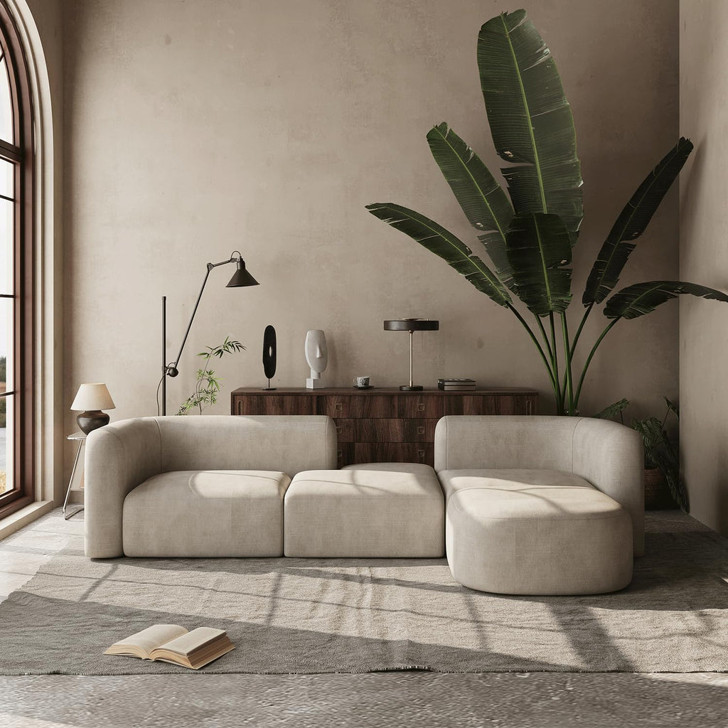 Modern Curved Back Velvet Sofa, Minimalist 3-Seater Couch