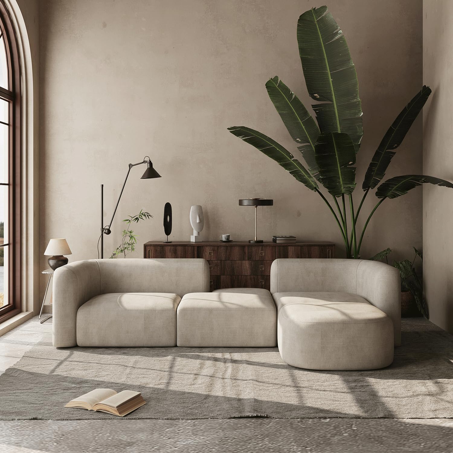 Modern Curved Back Velvet Sofa, Minimalist 3-Seater Couch