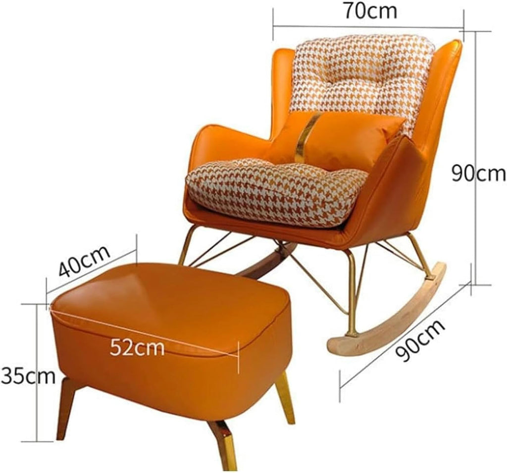 Mid Century Solid Wood Rocking Armchair with Hardwood Base, Fabric Lounge Chair