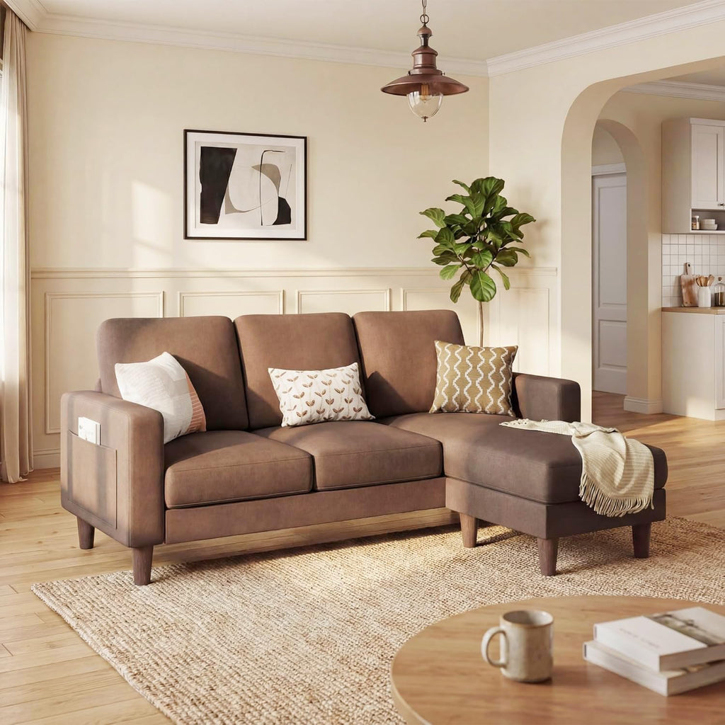 Modern L-Shaped Sectional Sofa with Reversible Ottoman