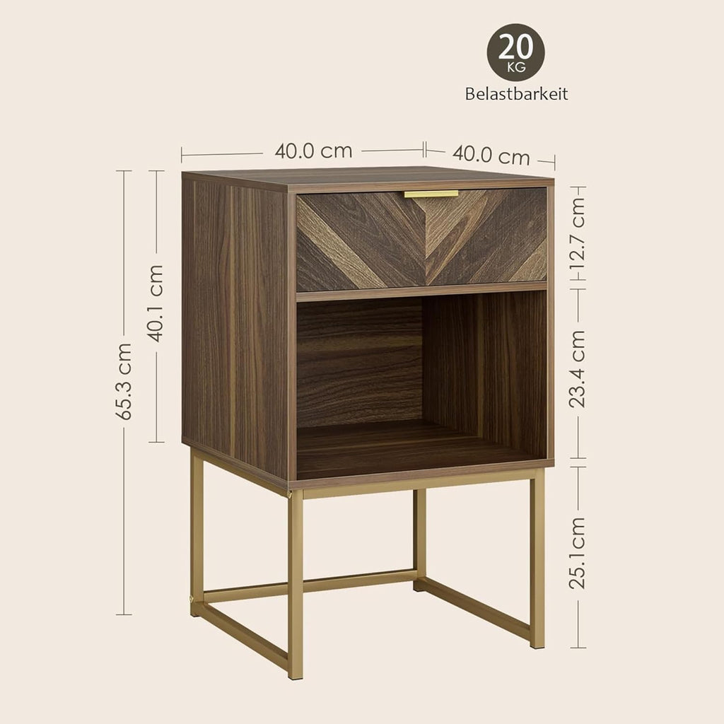 Walnut Bedside Table with Oak Drawer, Modern Boho