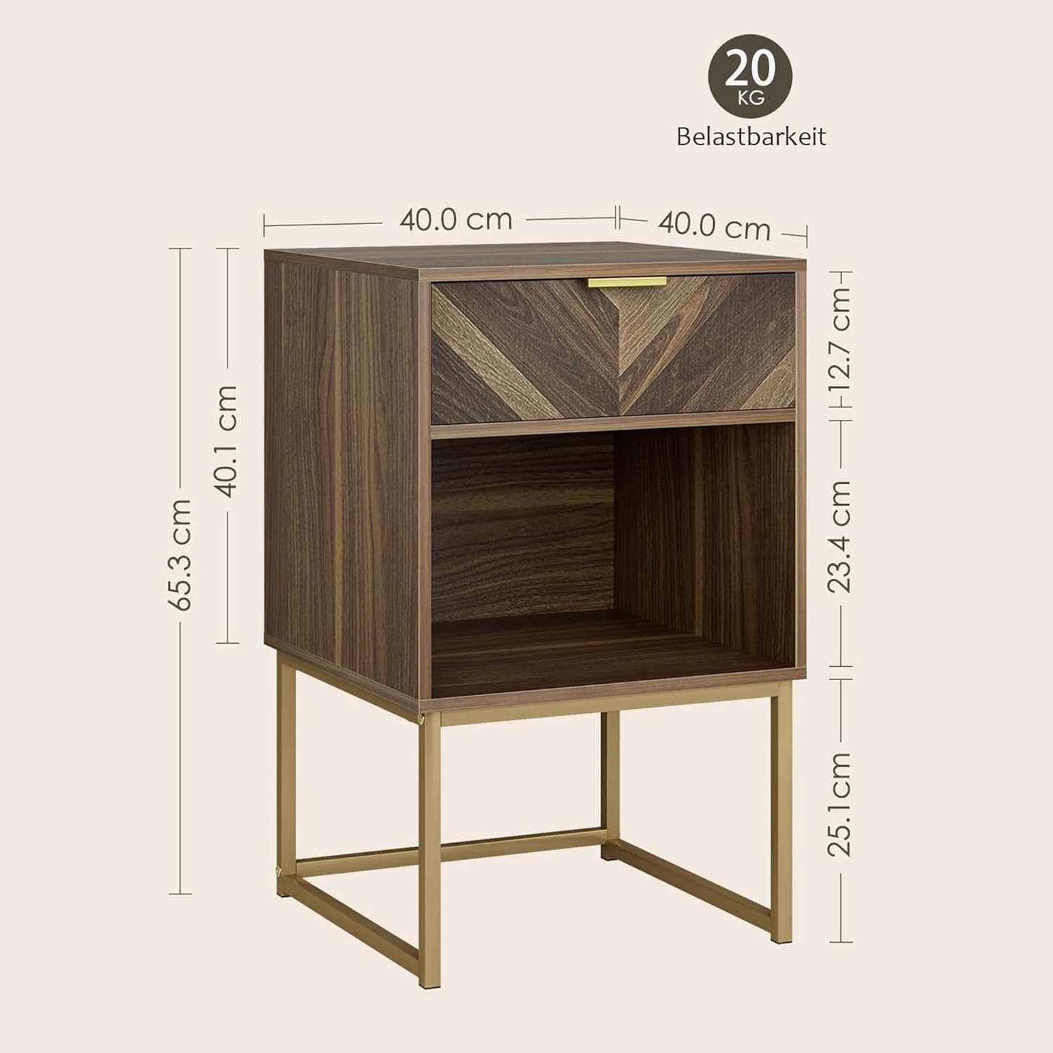 Walnut Bedside Table with Oak Drawer, Modern Boho