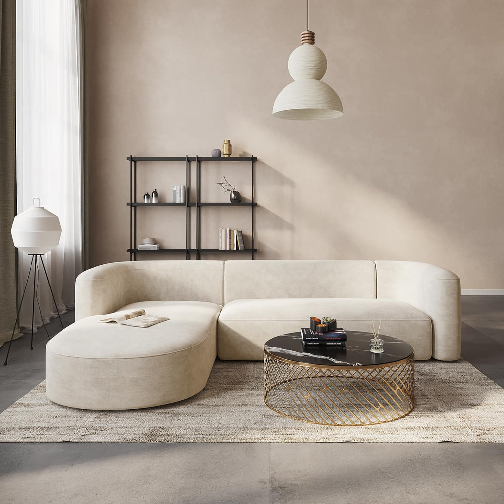 Modern Curved Back Velvet Sofa, Minimalist 3-Seater Couch
