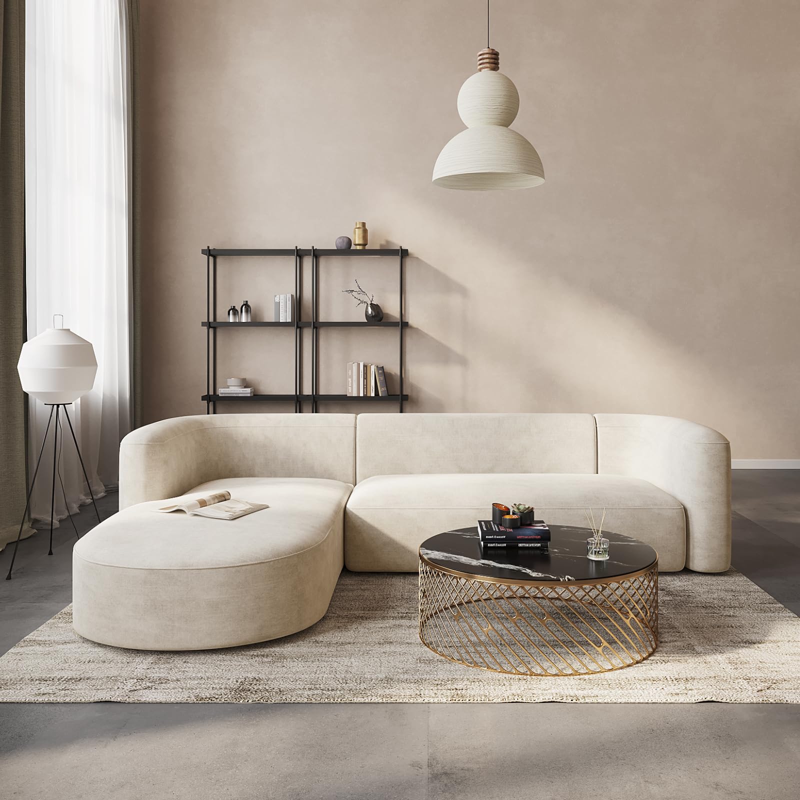 Modern Curved Back Velvet Sofa, Minimalist 3-Seater Couch