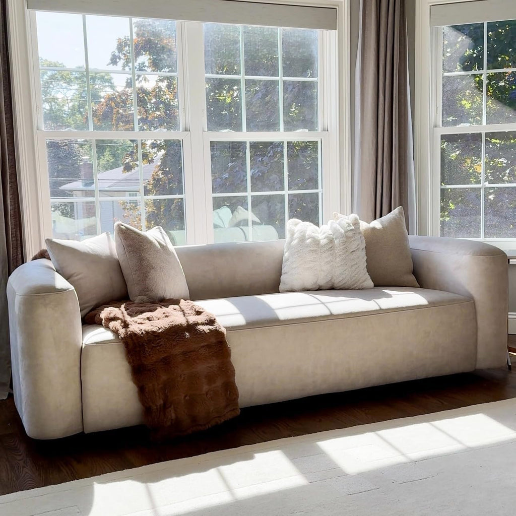 Modern Curved Back Velvet Sofa, Minimalist 3-Seater Couch