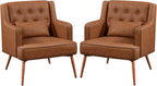 Mid Century PU Leather Armchair with Lumbar Pillow, Reading Chair, 2PCS
