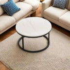 Modern Marble Top Coffee Table, White & Black Metal Frame