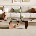 Triangle Glass Coffee Table with Solid Wood Base for Living Room