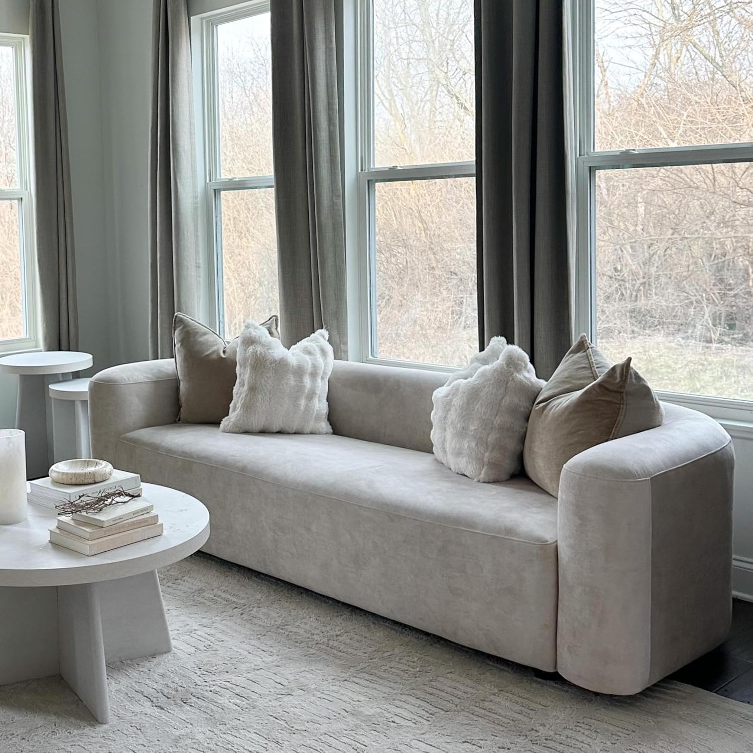 Modern Curved Back Velvet Sofa, Minimalist 3-Seater Couch