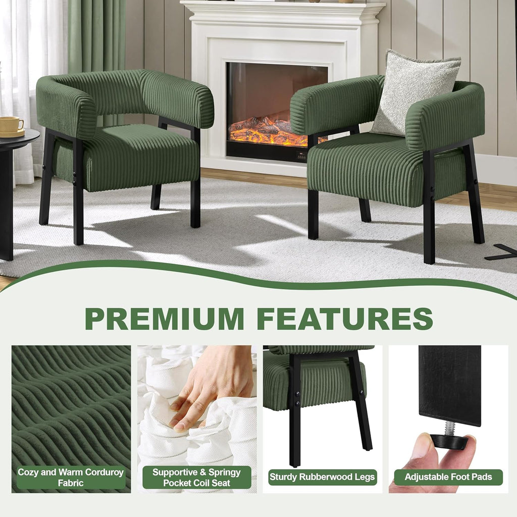 Corduroy Barrel Accent Chair, Solid Wood Legs, Modern Armchair