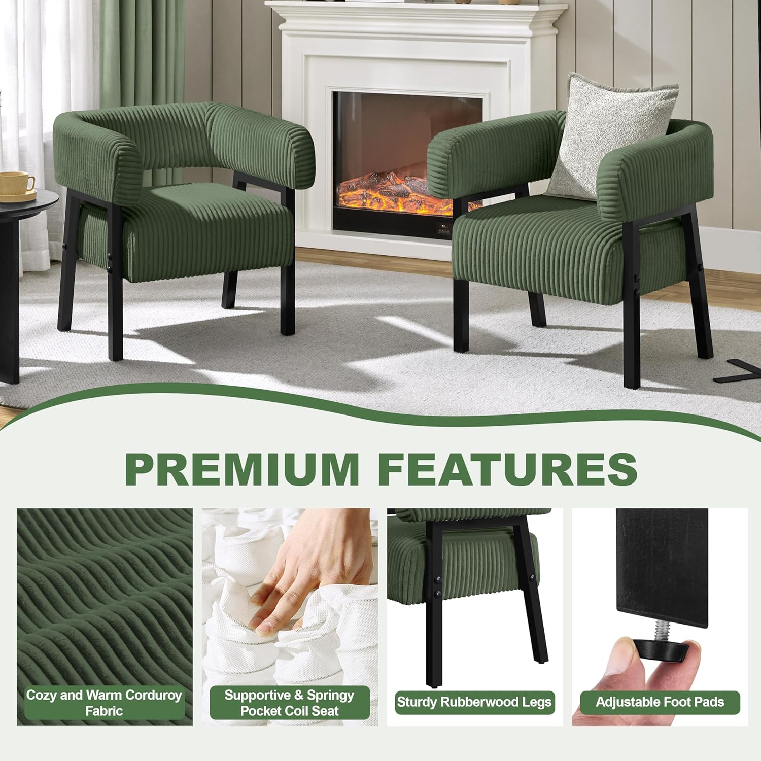 Corduroy Barrel Accent Chair, Solid Wood Legs, Modern Armchair