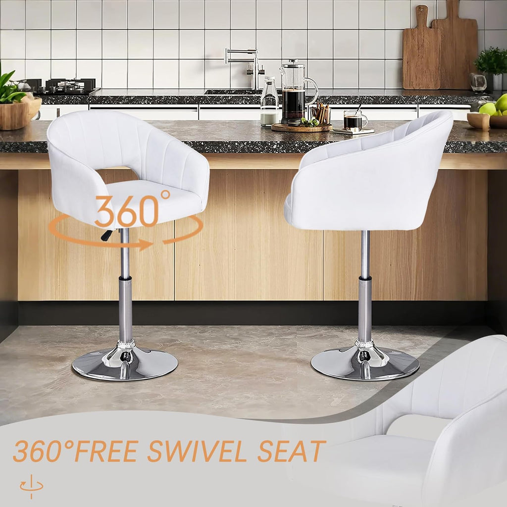 Velvet Adjustable Bar Stools, Set of 2, 360° Swivel, Luxury Vanity Armchairs for Bedroom & Living Room