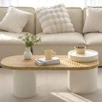 Oval Solid Wood Coffee Table with Storage, Modern Living Room Table