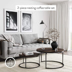 Round Nesting Coffee Table Set of 2, Wood & Metal Accent Tables