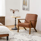 Faux Leather Lounge Chair with Wood Frame, Modern Retro for Living Room & Office