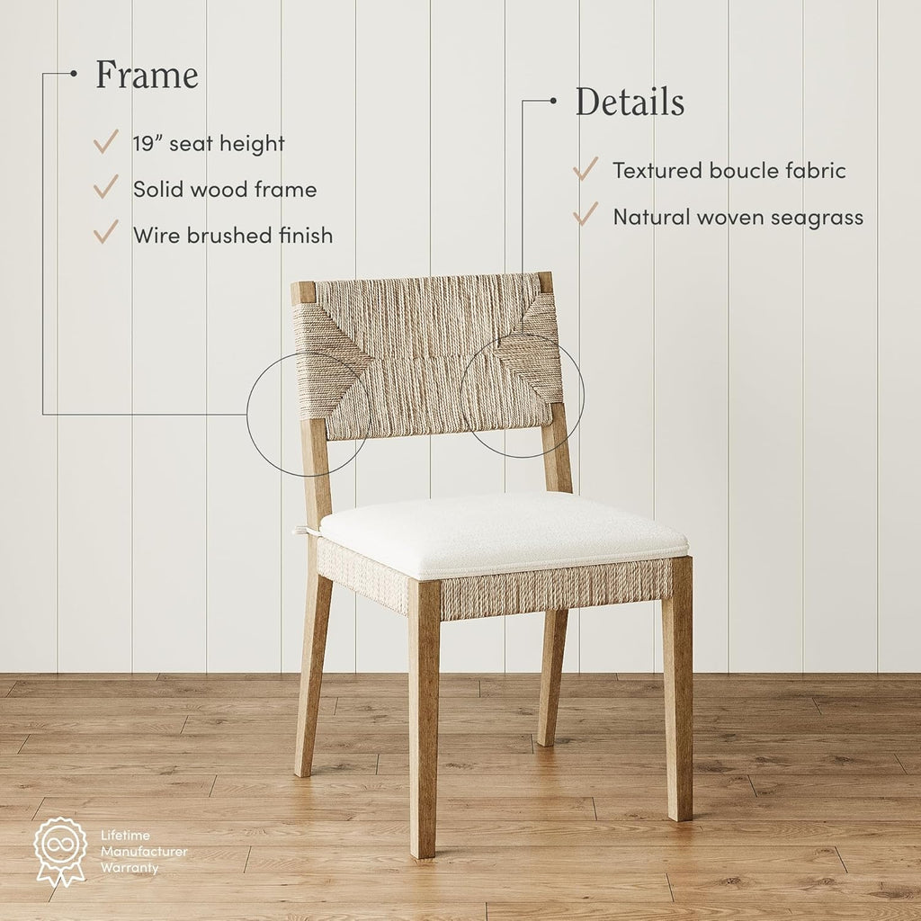 Boucle Dining Chair Set of 2, Natural Texture with Solid Wood Legs