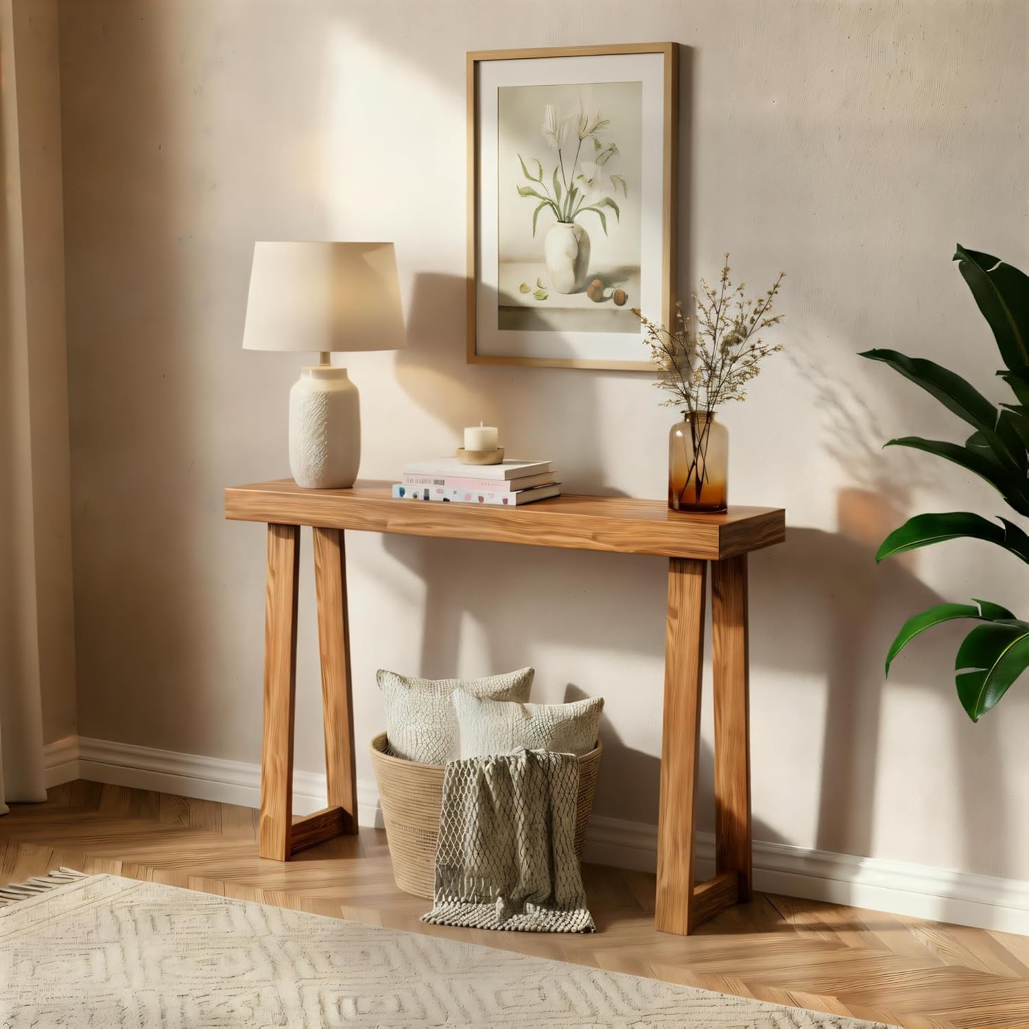 Solid Wood Console Table, 36 Inch Sofa Table, Narrow Entryway Table, Pecans
