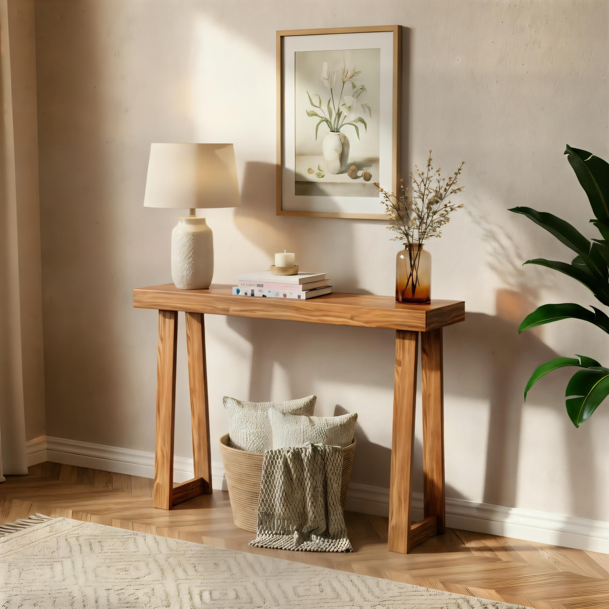 Solid Wood Console Table, 36 Inch Sofa Table, Narrow Entryway Table, Pecans